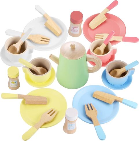 مجموعة أطباق اللعب الخشبية Gagaku Kids -27pcs Montessori Play Play Play Plate Plates and Bowls Troughs ، وقوف التخزين واللعب الطعام ، والتظاهر بألعاب الطبخ للأعمار من 3 إلى 5 سنوات ، هدية تعليمية للطفل in Kuwait