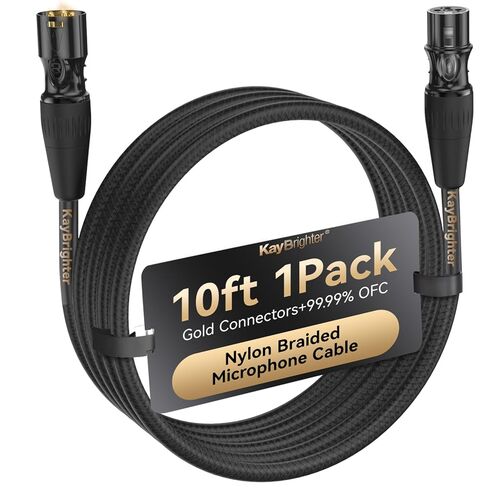 Microphone XLR Cable 10ft 1-Pack, Professional Waterproof XLR Cables, 3-Pin Gold Plated Rean-Neutrik Connectors, OFC Mic Cord, Nylon Braided Male to Female XLR Microphone Cable for Mixer Interface in Saudi Arabia