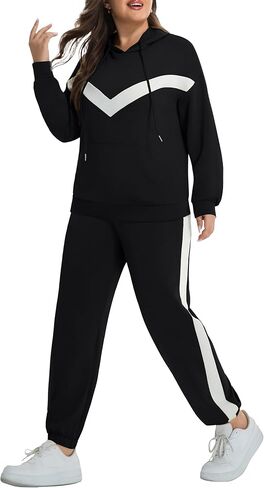 Women Plus Size 2 Piece Outfits Sweatsuits Pullover Hoodies Sweatshirt Jogger Pants Tracksuits Lounge Matching Sets in Saudi Arabia
