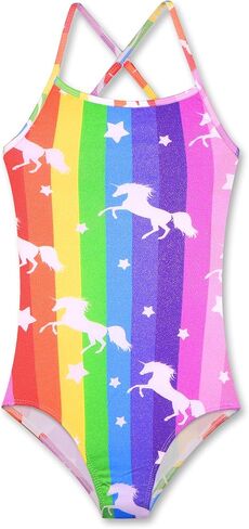 Girls Sparkle One Piece Swimsuits Crossback Swimwear Beach Bathing Suit with Adjustable Strap in Saudi Arabia