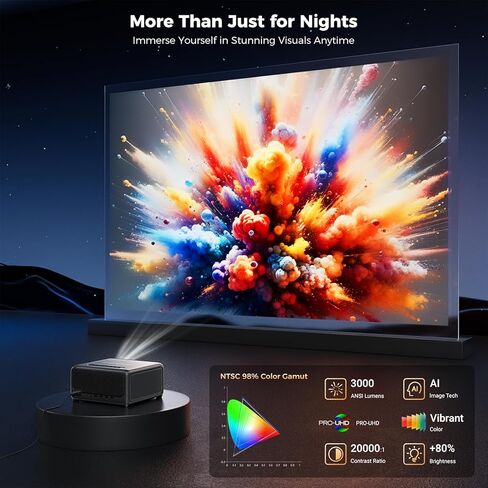 Goodee 4K Smart Projector مع Netflix-WiFi & Bluetooth ، 3000 ANSI UHD ، TOF Auto Focus Keystone MEMC ، Dolby Audio Home Theater Video Projector تطبيقات مدمجة للأفلام الداخلية والخارجية ، والألعاب in Kuwait