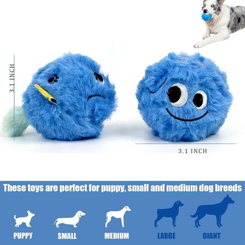 Dog Squeaky Toy, No Stuffing Plush Ball Dog Toy for Small Meduim Breed, Indestructible Puppy Chew Toys for Teething Chewing Interactive Fetch Play to Keep Them Busy, Blue, 3.1Inch in Kuwait