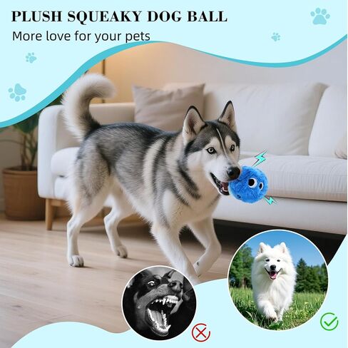 Dog Squeaky Toy, No Stuffing Plush Ball Dog Toy for Small Meduim Breed, Indestructible Puppy Chew Toys for Teething Chewing Interactive Fetch Play to Keep Them Busy, Blue, 3.1Inch in Kuwait