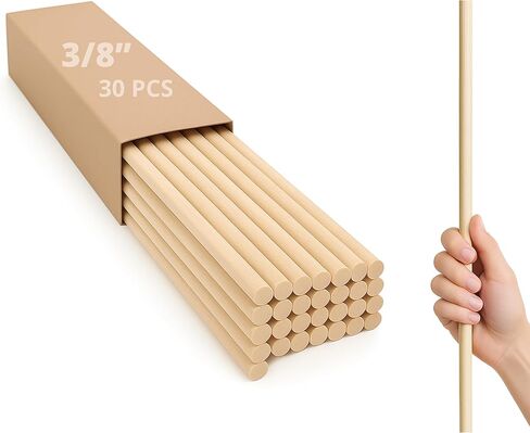 30pcs Birch Dowel Rods 3/8 x 24 Inch - Long Wooden Dowels for Crafts and DIY Projects Birch Wood Sticks for Craft Supplies Materials Smooth Unfinished Wood Crafts for Home or Classroom Use in Saudi Arabia