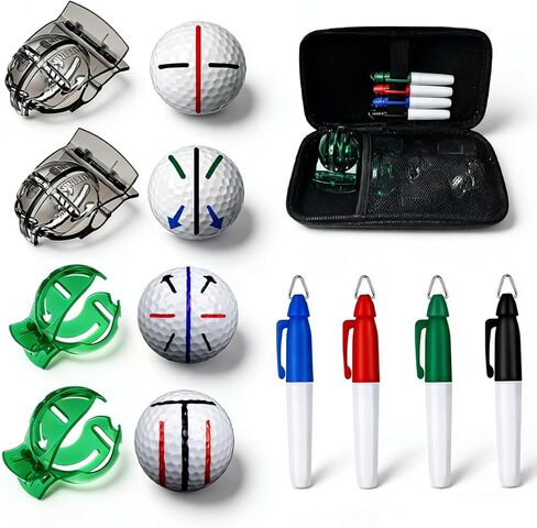 Golf Ball Line Marker Tool, 4pcs Golf Ball Marker Stencil with 4 Colors Golf Ball Markers, Golf Ball Alignment Drawing Tool with a Organizer Case in Kuwait