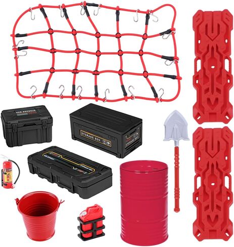 GLOBACT 11PCS 1/10 RC Crawler Accessories Luggage Net/Oil Drum/Fuel Tanks/Recovery Board/Toolbox/Shovel/Iron Bucket/Fire Extinguisher for 1/10 TRX4 Axial SCX10 REDCAT Decoration (Red) in Saudi Arabia