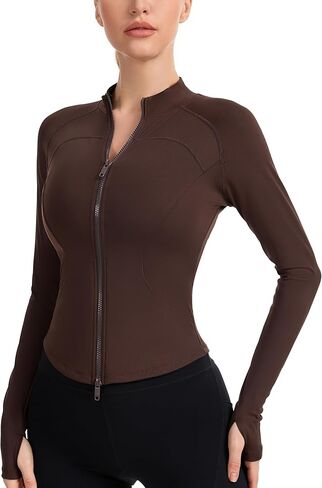 Women's Workout Jacket Lightweight Full Zip Running Track Jacket Slim Fit Athletic Tops with Thumb Holes in Saudi Arabia
