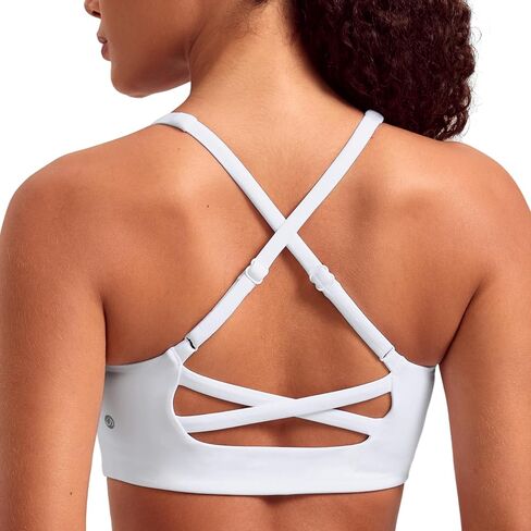 CRZ YOGA Butterlift Cross Back Sports Bras for Women - Scoop Neck Adjustable Straps Wireless Padded Pilates Workout Top in Kuwait