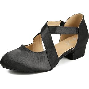 Ballroom Dance Shoes Salsa Latin Dancing Shoes Women for Social Beginner Closed Toe 1 1/2 inches Heels S14