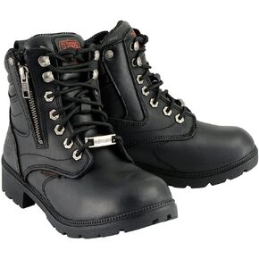 Milwaukee Leather MBL9321WP Women's Black Waterproof Lace-Up Motorcycle Biker Rider Boots w/Side Zipper