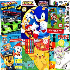 Kids Coloring & Activity Books for Boys Ages 4-8 Featuring Sonic The Hedgehog,Pokemon,Paw Patrol Bundle with Coloring Utensils, Stickers, and More