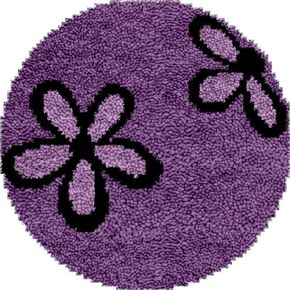 DIY Round Shape Latch Hook Rug Kits Purple Flowers Latch Hook Cushion Tapestry Crochet Yarn Kits Rug Making Kits with Printed Canvas Carpet Craft Kits for Beginners Mat Decoration 50x50cm