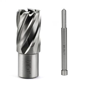 Annular Cutter JESTUOUS 7/8 Inch Cutting Diameter 3/4 Weldon Shank 1 Cutting Depth with Pilot Pin Slugger Bits HSS Kit for Magnetic Drill Press,1 Piece