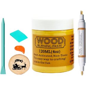 4 OZ Wood Burning Paste with 2 Mini Squeegees Wood Burning Pen, Wood Burning Gel Stable Heat Activated Paste Etching Cream for Wood Slice, Canvas, Denim, DIY Art Reusable Crafts Stencil Paint