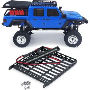 RCLIONS Stainless Steel RC Roof Rack with LED Light Bar for Axial SCX24 AXI00005 Gladiator 1/24th RC Crawler Truck Car