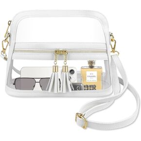 Clear Bag Stadium Approved, Leather Clear Crossbody with Tassel, Clear Purses for Concert, Sport Event, Game Day