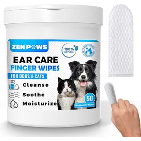 Zenpaws Dogs & Cats Ear Cleaner Finger Wipes - Relieve Ear Itching & Inflammation - Reduce Dirt, Odor and Wax Build - Natural Ingredients - Sooths & Deodorizes – 50 Count