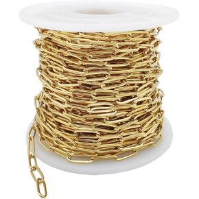 33 Feet Stainless Steel Paperclip Chains Roll Gold Plated Bulk Necklace Bracelet Chain Spool for Jewelry Making