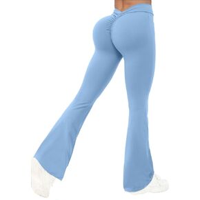 OVESPORT Workout V Back Flare Leggings for Women High Waist Scrunch Butt Lifting Wide Leg Yoga Pants