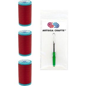 Coats & Clark Sewing Thread Bold Hand Quilting Cotton Thread 175 Yards (3-Pack) Red Bundle with 1 Artsiga Crafts Seam Ripper S922-2250-3P