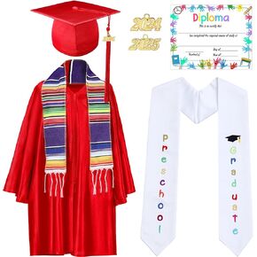 Vicenpal 8 Kindergarten Preschool Graduation Cap Gown Stole Kid Mexican Serape Graduation Stole Sash Tassel Charm Diploma