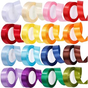 400 Yard Satin Ribbon Single Face 16 Solid Color Fabric Satin Ribbon Set,25 Yard per Roll in 1 Inch Wide,16 Rolls,Assorted Ribbon Perfect for Gift Wrapping/Christmas/Wedding Favors/Party Decoration