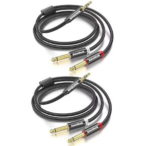Smithok 2pack 10Ft 3.5mm TRS to Dual 6.35mm Stereo Cable 1/8 TRS to Dual 6.35mm 1/4 TS Mono Y Splitter Audio Cord Adapter for Smartphone, Mixer,PC, CD Player, Speakers and Home Stereo System