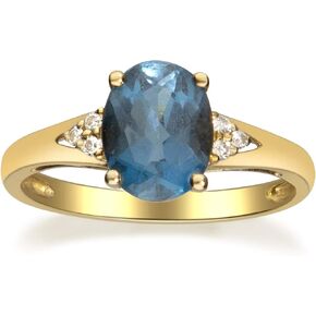 Gin & Grace 10K Yellow Gold Genuine London Blue Topaz Ring with Diamonds for women | Ethically, authentically & organically sourced (Oval-cut) shaped London Blue Topaz hand-crafted jewelry for her