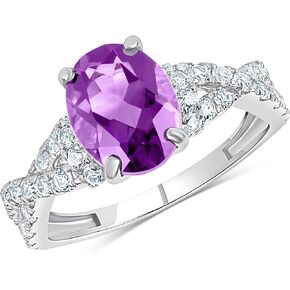MAX + STONE 10k Solid Gold Gemstone Ring for Women | Birthstone Rings with White Sapphire Accent Stones | Hypoallergenic Statement Cocktail Rings in Sizes 6 to 8