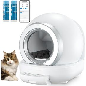 Cat Litter Box Self Cleaning, Automatic Cat Litter Box Large Capacity for Multiple Cats,APP Control/Low Noise/Safety/Odor-Removal Design with Ladder Box&2 Rolls Garbage Bags in Kuwait