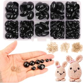 308Pcs Safety Eyes for Crocheting - 6-20mm Safety Eyes and Noses for Amigurumi, Stuffed Crochet Eyes with Washers, Black Safety Eyes for Crochet Animals DIY, Crochet Toy, Stuffed Doll and Plush Animal