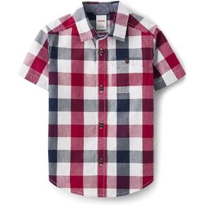 Gymboree,Boys,Matching Family Short Sleeve Button Up Shirt Dad, Big Kid, Toddler,Red/Blue Woven,3T
