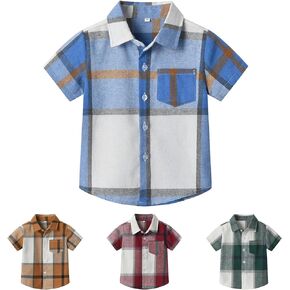 Winmany Boys Short Sleeve Plaid Shirt Toddler Button Down Dress Shirts Summer Checkered Clothes for 1-8 Years