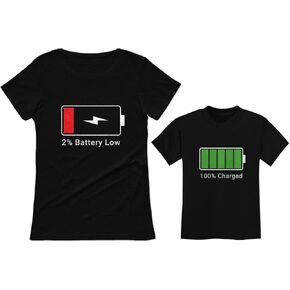 Tstars Funny Low Battery Mom and Child Mothers Day Matching Shirts Set Gifts for Moms Mother Daughter Son Outfits