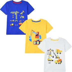HILEELANG Toddler Boy Short Sleeve Tee Shirts Summer Cotton Casual Graphic Crewneck Tshirt Packs in Kuwait
