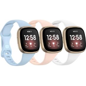 [3 عبوات] سوار نحيف من السيليكون متوافق مع Fitbit Versa 4 Bands للنساء والرجال، أساور معصم رياضية ضيقة ناعمة لـ Versa 4/Versa 3/Sense 2/Sense