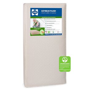 Sealy Soybean Plush Foam Baby Crib Mattress & Toddler Bed Mattress, Breathable Crib Mattress, Non-Toxic Waterproof Mattress for Baby, Hypoallergenic, Extra Firm, Lightweight, Made in USA, 52"x28"