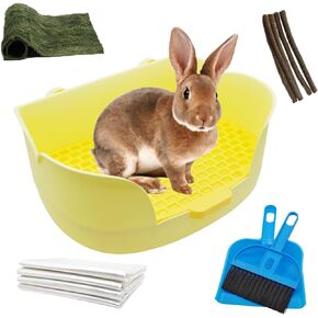 15.1"X11.0" Large Rabbit Litter Box,Plastic Square Rabbits Potty Trainer with Bigger Pan Bunny Corner Toilet Box with Small Animal Disposable Liner for Guinea Pigs Hamster Chinchilla(Orange)