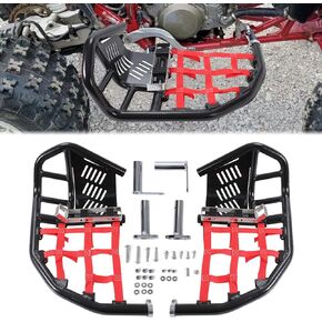 HECASA Nerf Bars Foot Pegs Heel Guards Compatible with All Years Honda TRX 450R 450ER Heel Guards Side Steps (Black Nerfs + Red Nets)