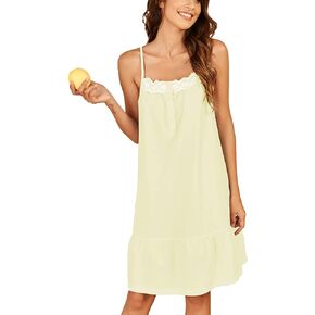Ekouaer Womens Nightgown Victorian Sleepshirts Sleeveless Nightshirt Sleep Dress Cotton Pajama Dress, Candy Yellow, Large