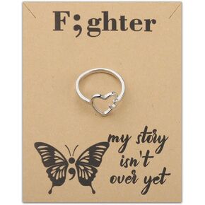HOLLP My Story isn't Over Yet Semicolon Ring Suicide Awareness Gift Warrior Fighter Semicolon Jewelry Self Harm Awareness Suicide Survivor Gift With Card