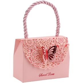 Driew Butterflies Purse Party Favor bags, 20 Pack Baby Shower Candy Gift Chocolate Favor Box Set with Handle for Wedding Decorative, Anniversary, Birthday Parties,Pink, 3.5"x1.6"x2.8"