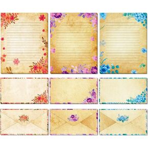 Paper Master Vintage Stationary Paper and Envelopes Set Vintage Floral Stationary Paper Set with Lined Letter Writing Paper – 48 Sheets + 24 Envelopes, 8.5 x 11'' of Each Stationary Paper