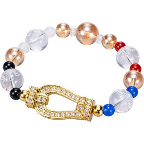 Japan lucky charm money luck bracelet horseshoe crown beads fengshui gold crystal wealth japanese traditional stretch men women unisex natural stone positive energy cool present casual