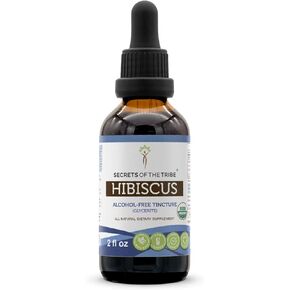 Secrets of the Tribe Hibiscus Tincture Alcohol-Free Liquid Extract, USDA Organic Hibiscus (Hibiscus Sabdariffa) Dried Flower (2 FL OZ)