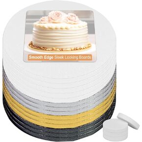 14 Pack Cake Drums 8 inch in White, Silver, Gold, Black Color | Free Prop Up Tools | Sleek Greaseproof 1/2" Thick Cake Rounds | Sturdy for Heavy/Tiered Cakes