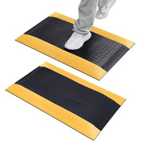 Timgle 2 Pcs Industrial Anti Fatigue Floor Mat 2.6 x 1.6 ft Anti Fatigue Mat Waterproof Standing Mat Anti Slip Commercial Floor Mat for Office Workplace Garage Shop Kitchen, Black with Yellow Border