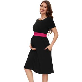 Smallshow Women's Maternity Dress Patchwork Short Sleeve Pregnancy Clothes