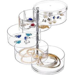 LETURE 5-Layers Rotatable Jewelry Storage Organizer Box for Earrings Hair Accessories & Beauty Supplies Earrings Necklaces Bracelets (5-Layers)