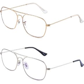 JM 2-Pack Aviator Reading Glasses Women Metal Frame Blue Light Blocking Computer Readers